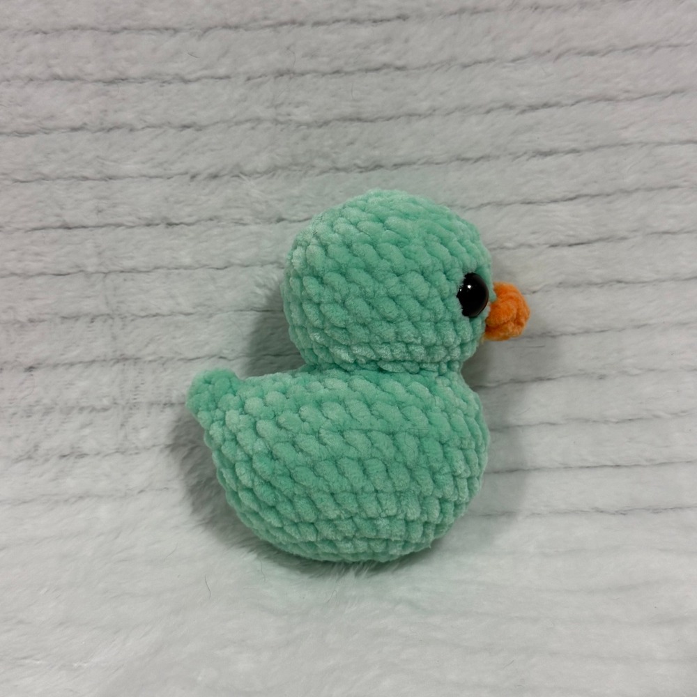 Handmade Crochet Duck Plushie Mint Green Chenille Amigurumi Stuffed Animal Toy